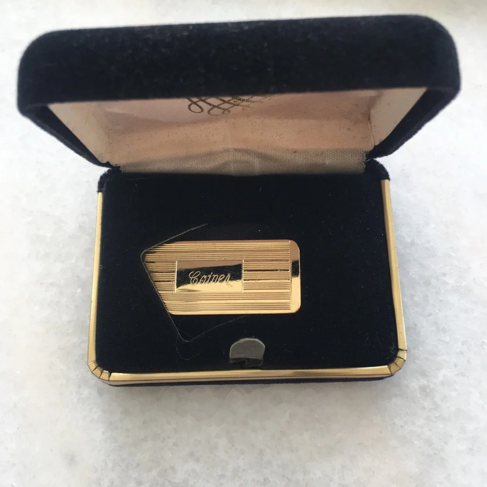 Gold-tone Engraved Money Clip - Classic Striped Design